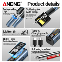Kit de fer à souder électrique ANENG SL109 96W réglable 100-450°C 100V-240V AC, pointe crayon ergonomique, design stylo, chauffe rapide en 5s, 30cm 1