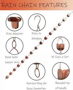 Factory Directly 8.5ft Lotus Hammered Copper Rain Chain Free Adaptor Included For Garden Solid Copper Rain Chain Decorative