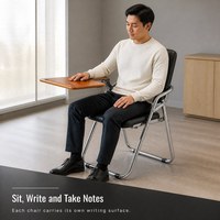 Chaise de formation pliable et empilable avec tablette d'écriture, pieds en U chromés, chaise de conférence en cuir PU pour l'école, le bureau, la salle de classe