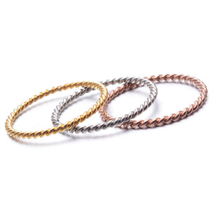 Anillo Trenzado de Acero de 1 mm, Color Oro Rosa, Anillo de Mujer para el Dedo Índice, Joyería de Acero Inoxidable, Brazalete de Moda - Product Image 5