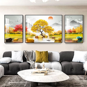 Usine en gros travail à la main verre cristal porcelaine peintures doré paysage mur Art Animal personnalisé <span class=keywords><strong>triptyque</strong></span> <span class=keywords><strong>peinture</strong></span> - Product Image 3