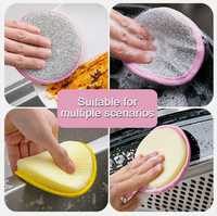 Éponge à vaisselle double face pour ménage, outils de cuisine réutilisables, brosse pour laver la vaisselle