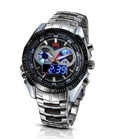 ساعة كوارتز رياضية للرجال بشاشة مزدوجة, ساعة يد كوارتز رياضية للرجال بشاشة مزدوجة مقاومة للمياه ، ساعة يد كوارتز رياضية للرجال من الفولاذ المقاوم للصدأ مزودة بشاشة عرض مزدوجة - Product Image 2