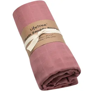 2020 Organe Organic Bamboo Cotton Solid Newborn Receiving Baby Plain Muslin Swaddle Blanket For Summer