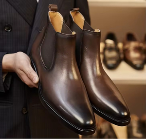 Botas Chelsea de Cuero Marrón para Hombre, Botas de Vestir Formales con Punta en Pico, Zapatos de Vestir para Boda u Oficina - Product Image 1