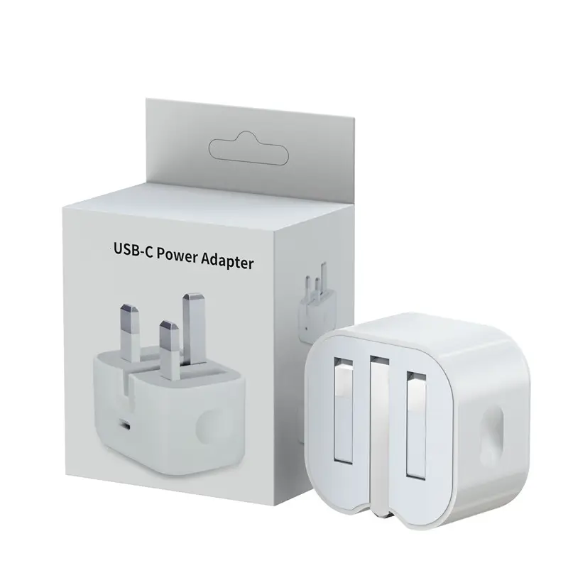 Adaptador de corriente USB C de 3 pines y 20W para iPhone 11 pro max 12, cargador PD, enchufe UK tipo c, adaptador de carga rápida