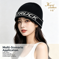 Bonnets personnalisés de haute qualité, tuques noires en acrylique, grandes lettres côtelées jacquard, bonnets d'hiver unisexes en acrylique tricoté pour le sport