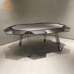 Table de <span class=keywords><strong>poker</strong></span> et de baccarat Texas moderne de luxe en verre cristal pour 8/10 joueurs avec pieds en acier inoxydable pour le divertissement et les jeux - Product Image 1
