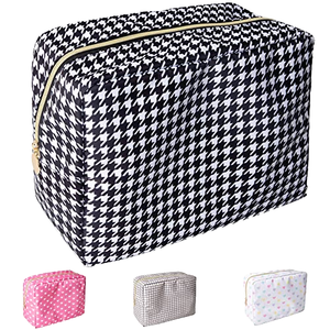 Large Houndstooth Cosmetic Bag With Zipper Multi-Function Travel <b>Makeup</b> Organizer Classic Style Textile <b>Case</b> - Product Image 1