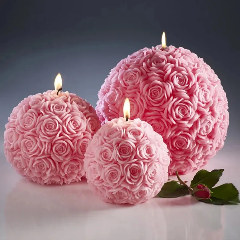 Molde de silicone para decoração em 3d, forma de silicone com grande flor rosa, bola de sabonete, faça você mesmo