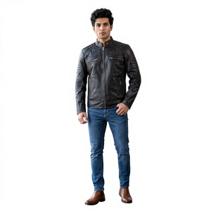 Chaqueta de Cuero para Motocicleta, Estilo Vintage, para Hombre, Corte Ajustado, Transpirable, 320g, de Lujo, con Capucha y Cuello Acolchado, Fabricación Personalizada - Product Image 1