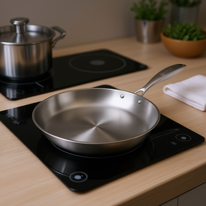 Poêle à frire en acier inoxydable Db 32 cm, antiadhésive, compatible induction, design moderne pour cuisine ou hôtel - Product Image 2