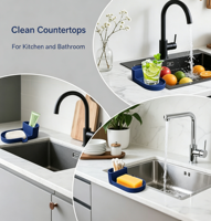 Porte-savon en silicone 2-en-1 à séchage rapide avec bec de drainage et compartiment de rangement pour salle de bain et cuisine