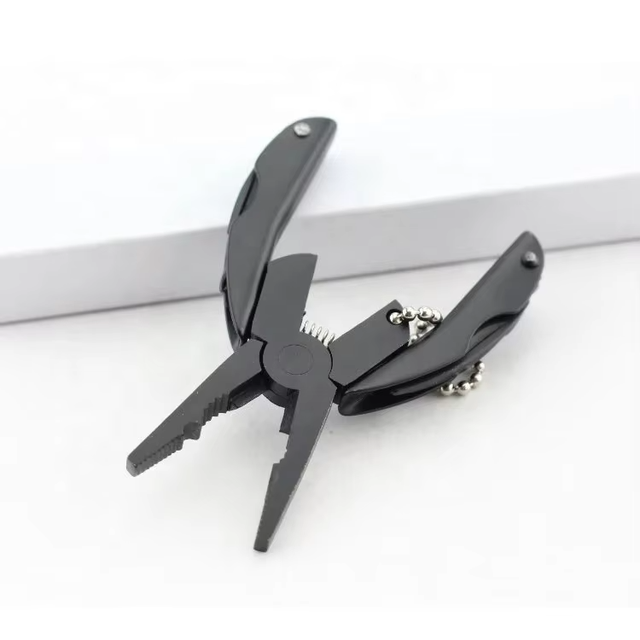 Multi-Purpose Industrial OEM Stainless Steel Metric Mini Folding Plier Multitool Keychain Portable Pocket Ball Chain Black