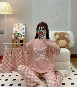 Women's 3-Piece Korean Style Pajama Set O-Neck <strong>Top</strong>, Shorts &amp; Long Pants, <strong>Silky</strong> Soft Cartoon Print Summer Lounge Wear - Product Image 4