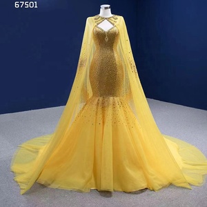 Rsm67501 Vestido de Lentejuelas para Mujer, Nuevo Modelo 2022, Diseño Personalizado con Escamas de Pez, Color Amarillo, Chal Desmontable - Product Image 1