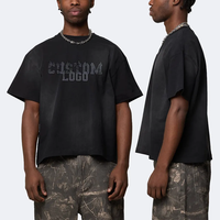 T-shirt carré ample en coton 100% uni délavé style streetwear, coupe boxy, impression DTG, pour homme