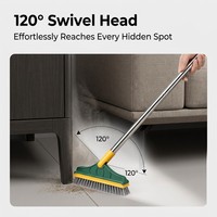 Brosse de nettoyage 2-en-1 à long manche pour sols de salle de bain, avec poils rigides en V et raclette à eau pour carrelage, joints, fenêtres et balcons