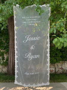 Bannière de <span class=keywords><strong>bienvenue</strong></span> personnalisée en dentelle transparente pour <span class=keywords><strong>mariage</strong></span> avec noms imprimés pour toile de fond de cérémonie et décoration de fête - Product Image 2