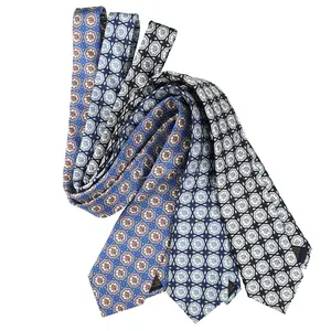 Cravatte di seta blu Royal e bianche da uomo cerchi geometrici cravatta a righe rosse seta personalizzata a mano fare cravatta al collo all'ingrosso qualità uomo