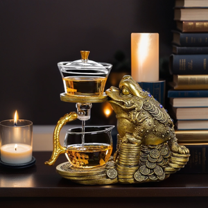 Service à thé créatif en verre de 350 ml avec lampe, <span class=keywords><strong>infuseur</strong></span> à thé à induction magnétique en forme de crapaud doré, ustensile ménager - Product Image 1