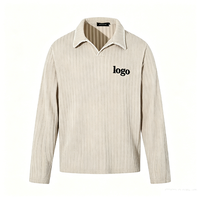Polo en tricot côtelé texturé avec logo personnalisé |   Chemise décontractée à manches longues pour homme |   Haut streetwear minimaliste style Old Money
