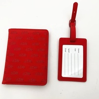 Étui de passeport et porte-étiquette de bagage en cuir PU rouge avec logo personnalisé, porte-documents de voyage