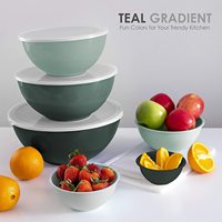 Ensemble de 12 Bols Mélangeurs en Plastique, Bols Gigognes Colorés avec Couvercles pour la Conservation des Aliments, Restes, Salades de Fruits et Snacks
