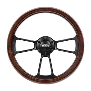 14" Black Billet Steering Wheel Real Mahogany Wood Half Wrap Aluminum Spokes 14inch Modified Classic Wooden Steering Wheel