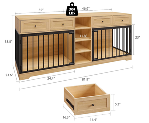 กรงสุนัขขนาดใหญ่ 82 นิ้ว สำหรับสุนัข 2 ตัว ใช้ในบ้าน ทำจากไม้ พร้อมลิ้นชักและชั้นวาง ดีไซน์ทันสมัย ยี่ห้อ HY - Product Image 2