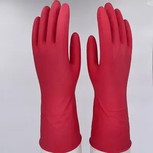 Gedompelde Flock Gevoerd Latex Huishoudhandschoenen Rubber Schoonmaakhandschoenen