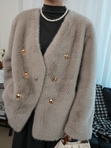 Imitation Mink 2024 Autumn and Winter New Fashion Korean Version Double-breasted V-collar Ferrets <strong>Green</strong> <strong>Fur</strong> Woman - Product Image 5