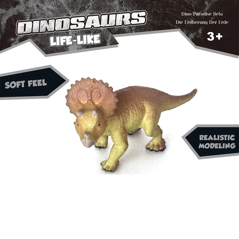 Eco Friendly Materials 3D Plastic Lifelike Triceratops Model Dinosaur TPR Rubber Toy For Kids