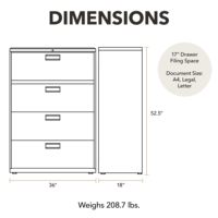 Armoire de classement latérale à 4 tiroirs avec serrure, en acier, pour bureau à domicile, atelier, durable, écologique, avec rails réglables
