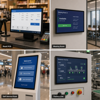 Moniteur tactile industriel 21,5/27/32/43 pouces, écran capacitif, PC tout-en-un, kiosque sans ventilateur, IP65, montage mural, USB, série