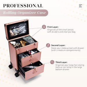 Valigetta professionale per trucco rotante con cassetti, grande carrello cosmetico con serrature, custodia per trucco per cosmetici - Product Image 2