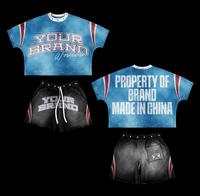 T-shirt personnalisé à ourlet brut, délavé à l'acide, 100% coton, grammage lourd, effet vieilli, en tissu éponge, avec impression DTG et strass