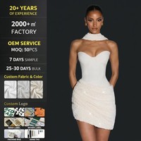 Robe de soirée mini blanche sexy personnalisée sans bretelles à sequins, patchwork, corset bustier froncé avec collier ras-du-cou – Fabricant de vêtements