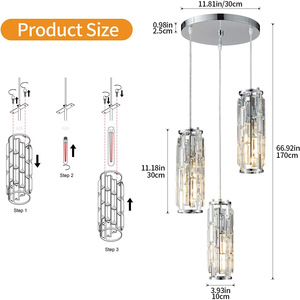 <b>Crystal</b> Pendant <b>Light</b> Black Gold Silver Modern Chandelier <b>LED</b> Home Lighting Adjustable Height Easy Installation - Product Image 3
