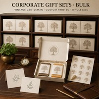 Boîte cadeau d'entreprise en papier semence avec bande décorative et carte de remerciement, style gentleman vintage, boîte personnalisée imprimée et plantable
