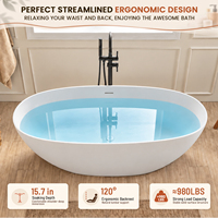 Baignoire autoportante ovale en pierre artificielle, couleur personnalisée, surface solide moderne, 1800 mm, pour projets hôteliers, villas et appartements