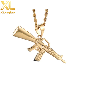 Collier pendentif AK47 en acier inoxydable plaqué or 10K, bijoux hip-hop unisexes pour femmes, 0,3 m de long - Product Image 1