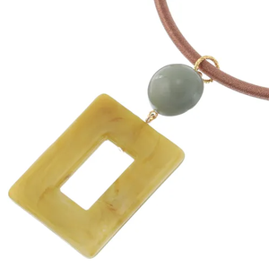 Geometric Resin <b>Square</b> Pendant Necklace with Leather Cord, <b>Adjustable</b> Choker Necklace for Women - Product Image 4