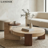 Landerstore Table basse en travertin et marbre Table centrale Table basse en travertin Table basse en marbre Design ondulé pour le salon