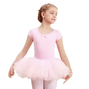 Roupas infantis de dança, collant de balé para meninas, tutu de manga curta, roupa de dança, saia, roupas de treino para crianças pequenas