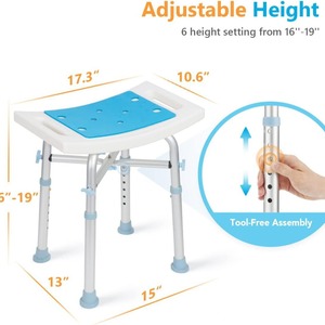 Hc Shower <b>Chair</b> Adjustable Height Non Slip Bath Seat With Blue <b>Pad</b> For Bathtub And Bathroom Use - Product Image 4
