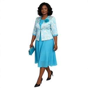 Conjunto de Dos Piezas para Mujer Talla Grande, Vestido de Gasa Floral, Largo hasta la Rodilla, Elegante, Ropa Formal de Primavera con Decoración de Apliques - Product Image 1