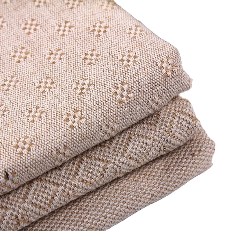 Natural Jute Burlap Fabric Linen Fabric for Home Textile Jacquard Grid Weave Jute Cotton Cloth for Sofa Fabric