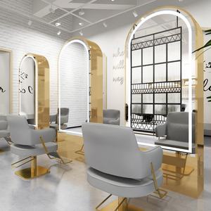 Espejo de Barbería Moderno con Marco de Acero Inoxidable y Latón, Espejo de Doble Cara con Luz LED de Alta Calidad para Salón de Belleza - Product Image 6