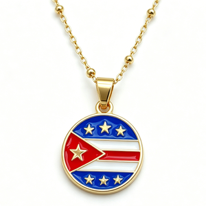 Colgante Circular Chapado en Oro con Diseño de la Bandera de Puerto Rico, Insignia de Esmalte Duro, Recuerdo - Product Image 5